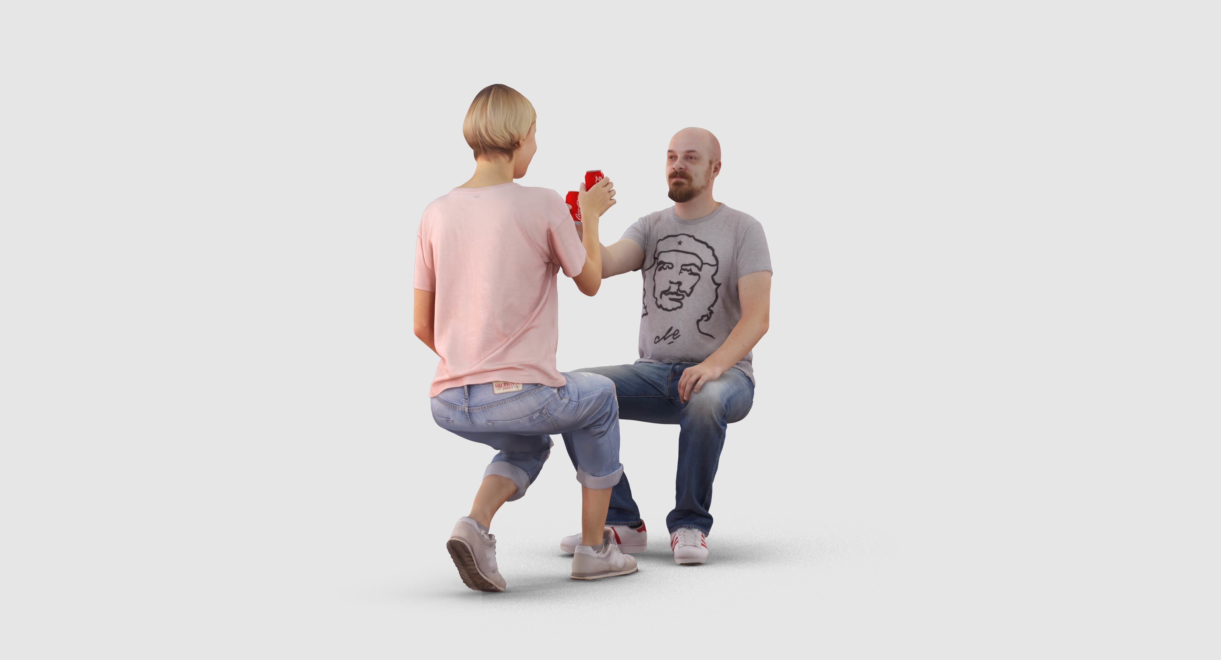 Sitting Girl and Boy Low-poly 3D model_5