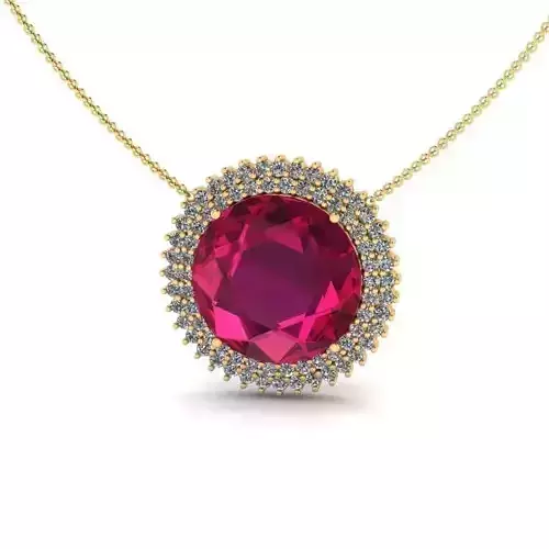 Round Shaped Halo Pendant with Pink Gemstone