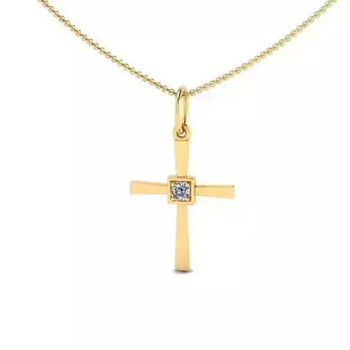Golden Jesus Cross Shaped Pendant With Diamond