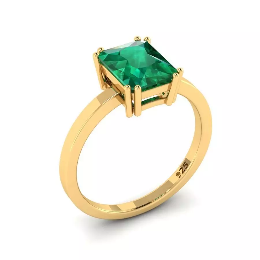 Golden Thin Engagement Ring With Emerald 3D print model_0