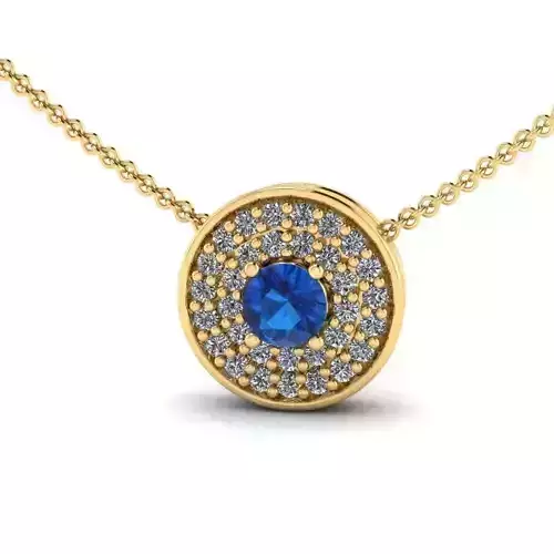 Round Shaped Halo Golden Pendant With Sapphire