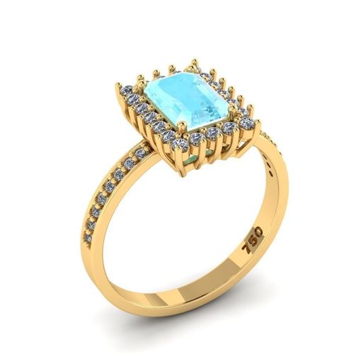 Golden Halo Engagement Ring With Sky BLue Gemstone 3D print model