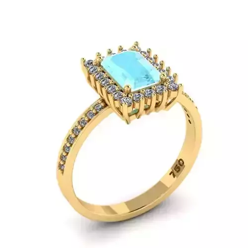 Golden Halo Engagement Ring With Sky BLue Gemstone