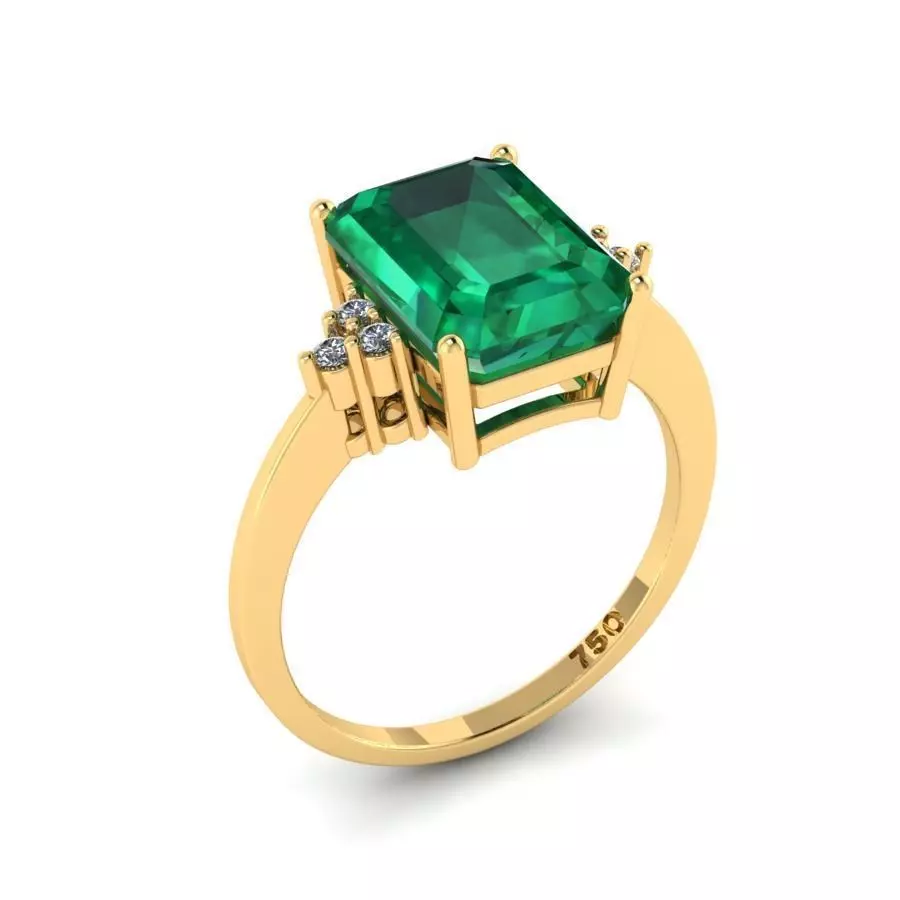 Golden Engagement Ring with Emerald 1 3D print model_0