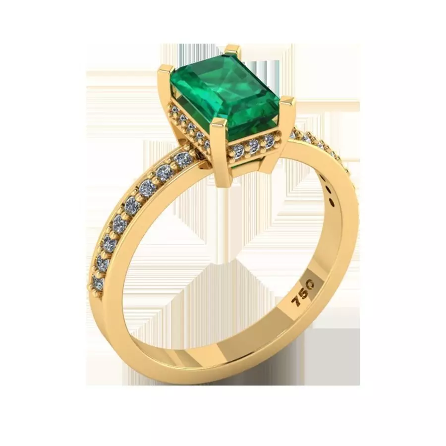 Golden Engagement Ring with Emerald 2 3D print model_0