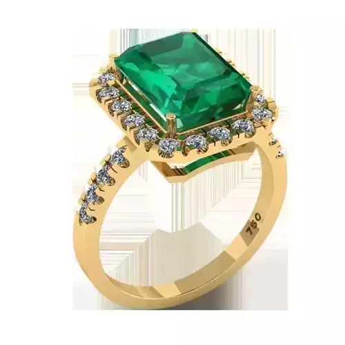 Golden Halo Engagement Ring with Emerald