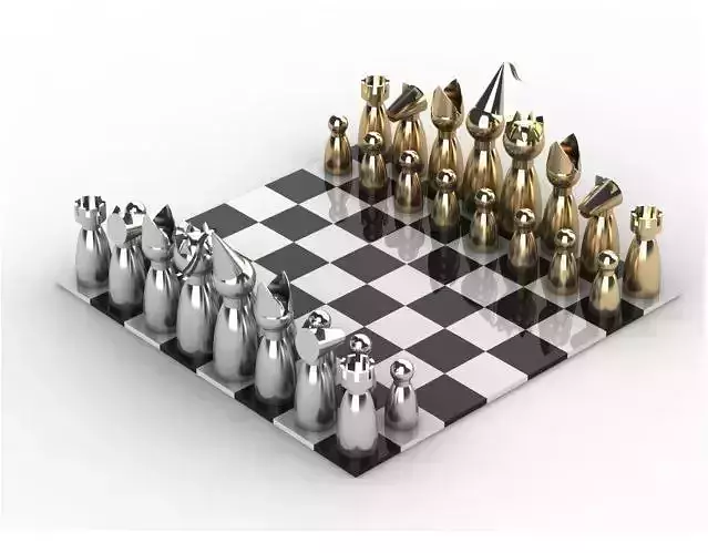 Chess set board with gold and silver pieces