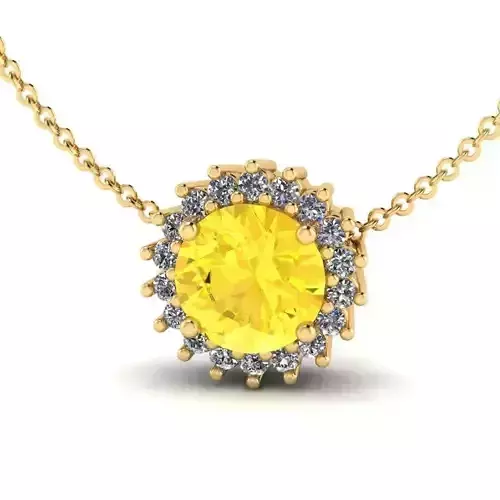 Golden Round Shaped Pendant With Halo Yellow Gemstone