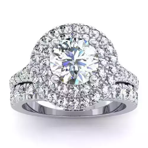 Round Shaped Halo Engagement Ring With Diamonds