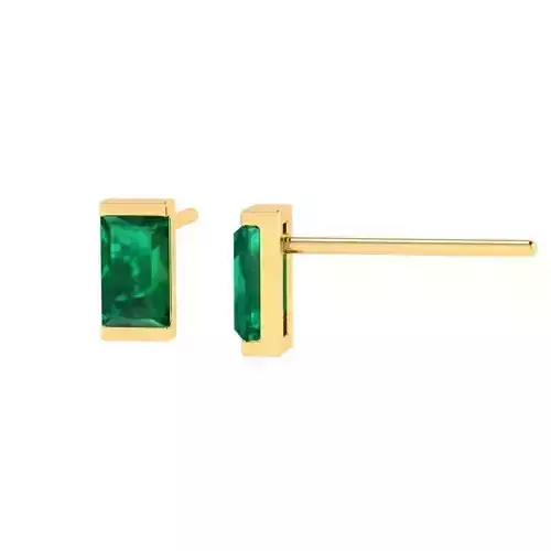 Golden Rectangular Eartops with Emeralds