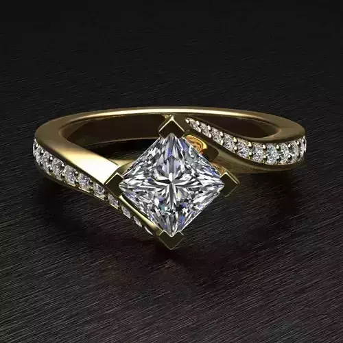 Golden Spiral Engagement Ring With Diamonds