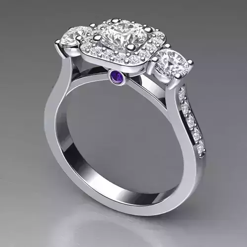 Square Halo Engagement Ring With Diamonds and Gems