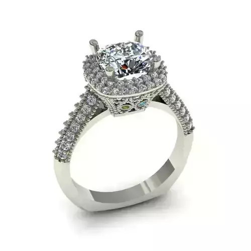 Halo Engagement Ring With Diamonds And Gems