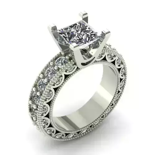 Carved Engagement Ring With Diamonds 2