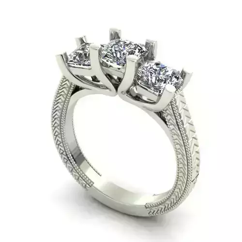 DER-3 Stone Engagement Ring With Diamonds 7