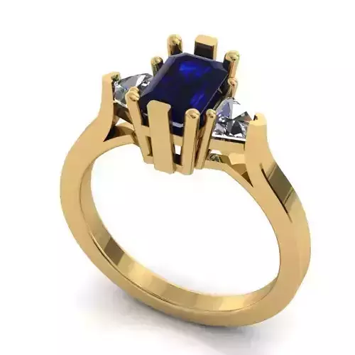 Gold Color Engagement Ring With Sapphire