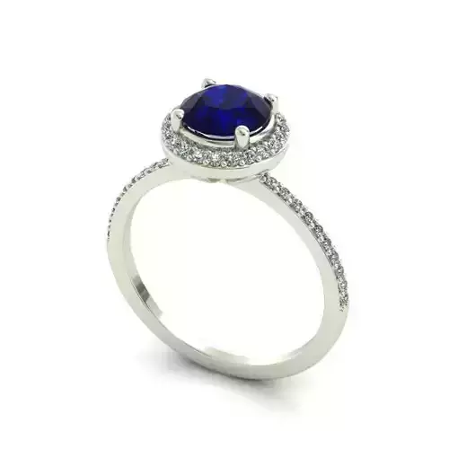 Round Halo Engagement Ring With Sapphire