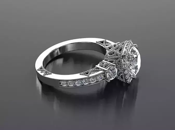 Carved Engagement Ring With Diamonds 3