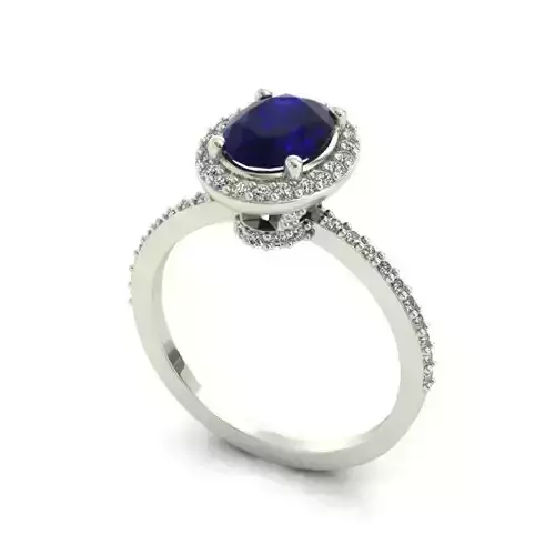 Oval Shaped Halo Engagement Ring With Sapphire
