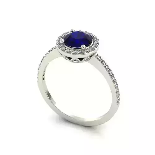 Round Shaped Halo Engagement Ring With Sapphire
