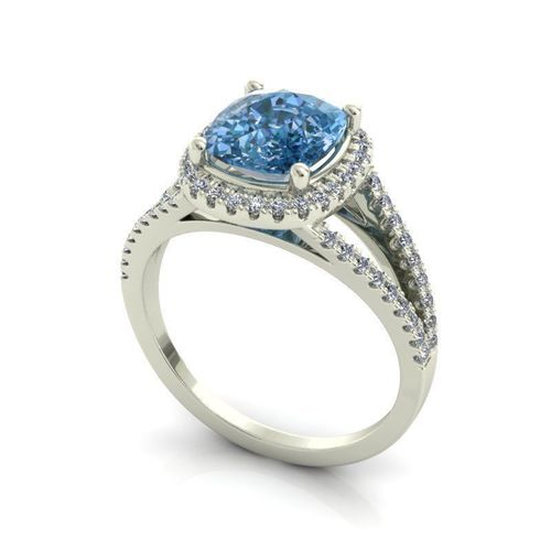 Halo Engagement Ring With Sky Blue Diamonds 3D print model