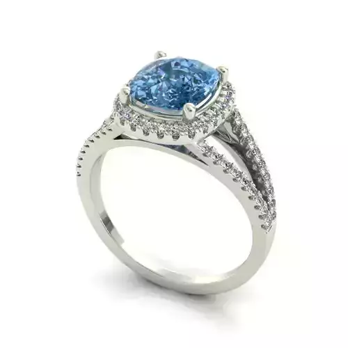 Halo Engagement Ring With Sky Blue Diamonds