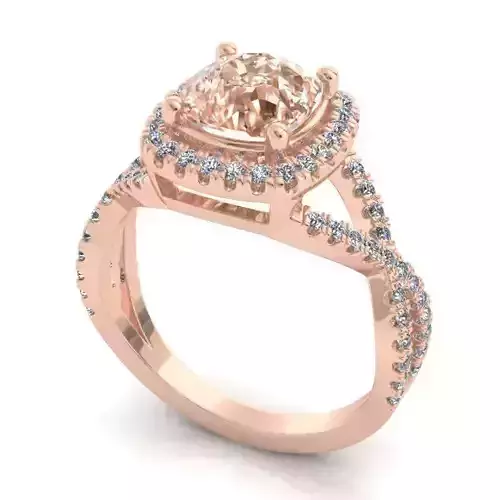 Rose Gold Twisted Halo Engagement Ring With Gem