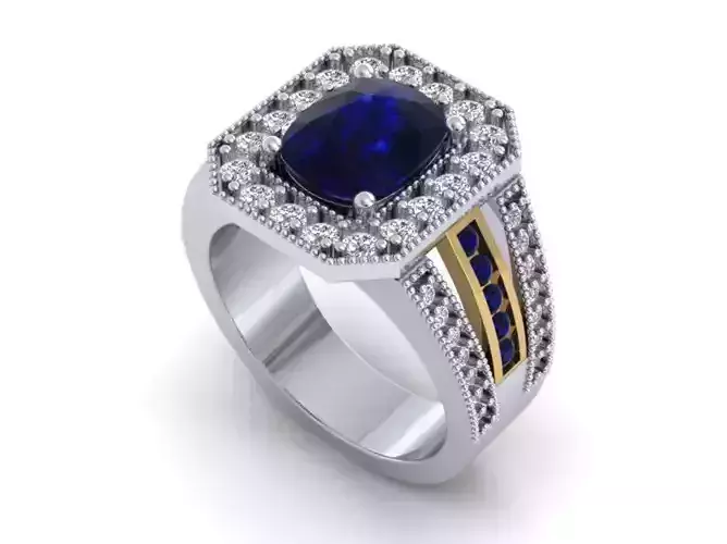 Rectangular Halo Engagement Ring With Sapphire