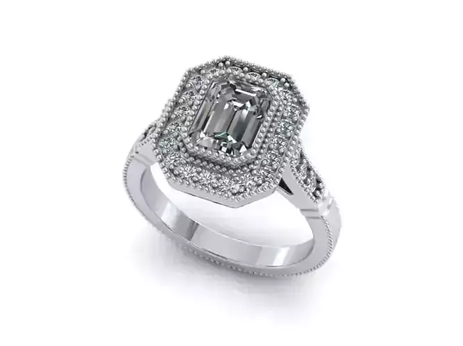 Rectangular Halo Engagement Ring With Diamonds