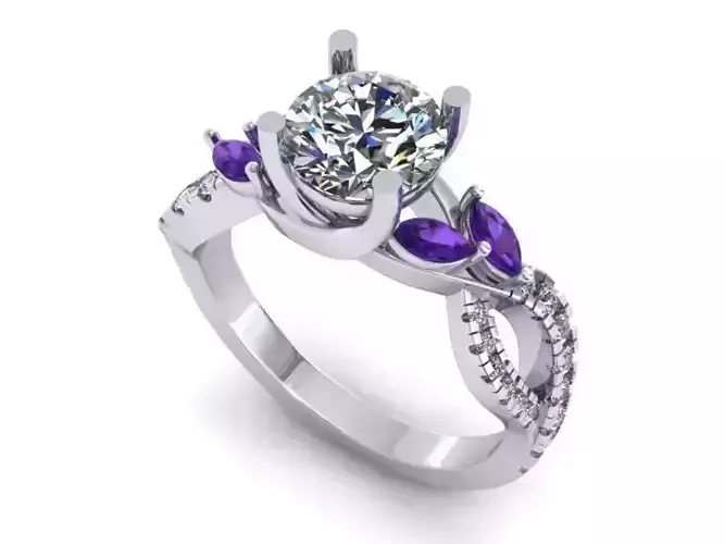 Twisted Engagement Ring With Purple Gemstones