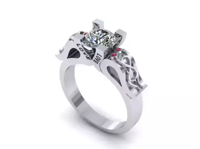 Love Text Engagement Ring With Gemstones