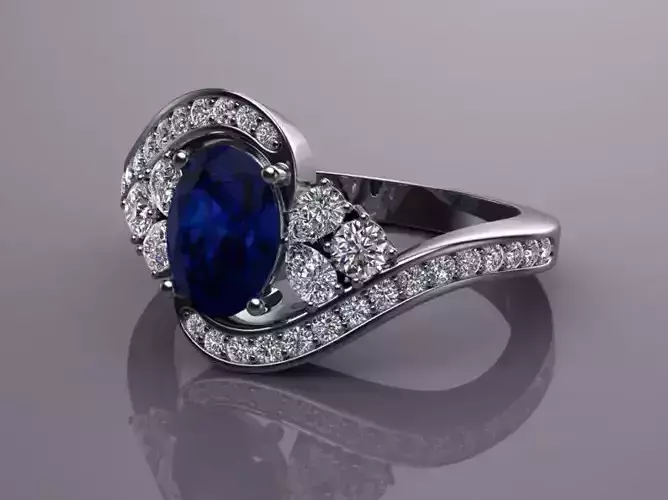 Spiral Floral Design Engagement Ring With Sapphire