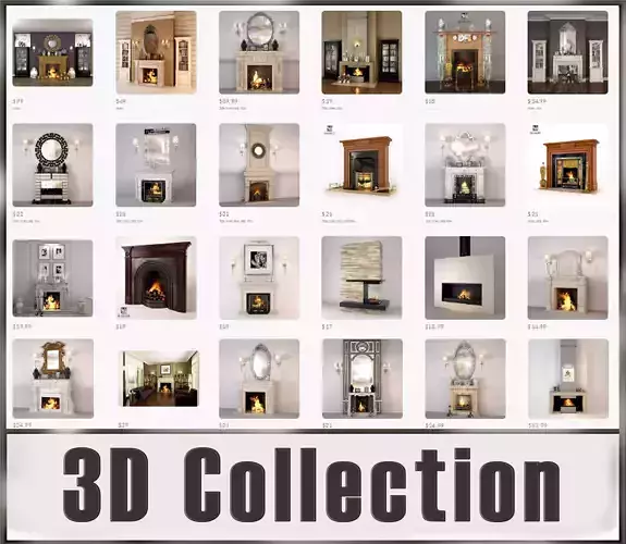 Fireplaces Collection fireplace with two vases and fire