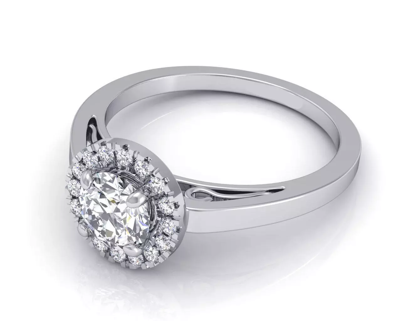 Carved Round Halo Engagement Ring With Diamonds 3D print model_0