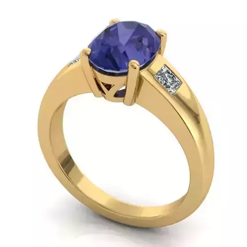 Golden Engagement Ring With Oval Sapphire