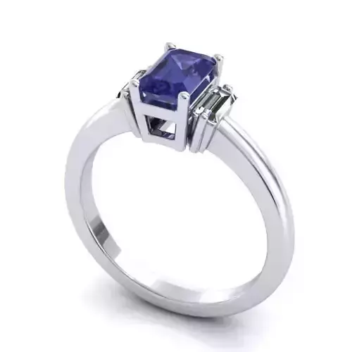 Engagement Ring With Rectangular Sapphire