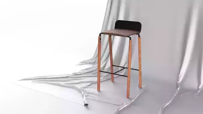 Scandinavian Bar stool With Leather Seat 3D model