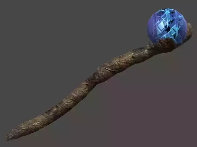 wand3 wooden wand with stone Low-poly 3D model