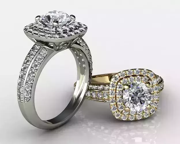 Double Halo Engagement Ring 3D print model