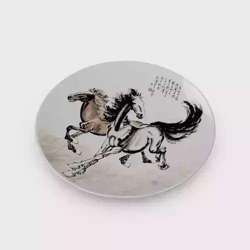Chinese Porcelain Dinner Plate - Horse Painting Low-poly 3D model