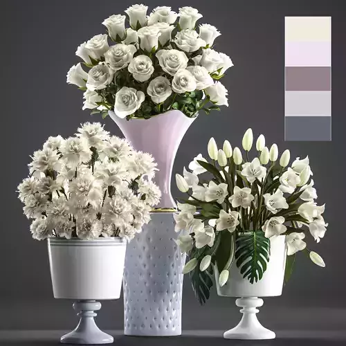 Bouquets of white flowers in vases