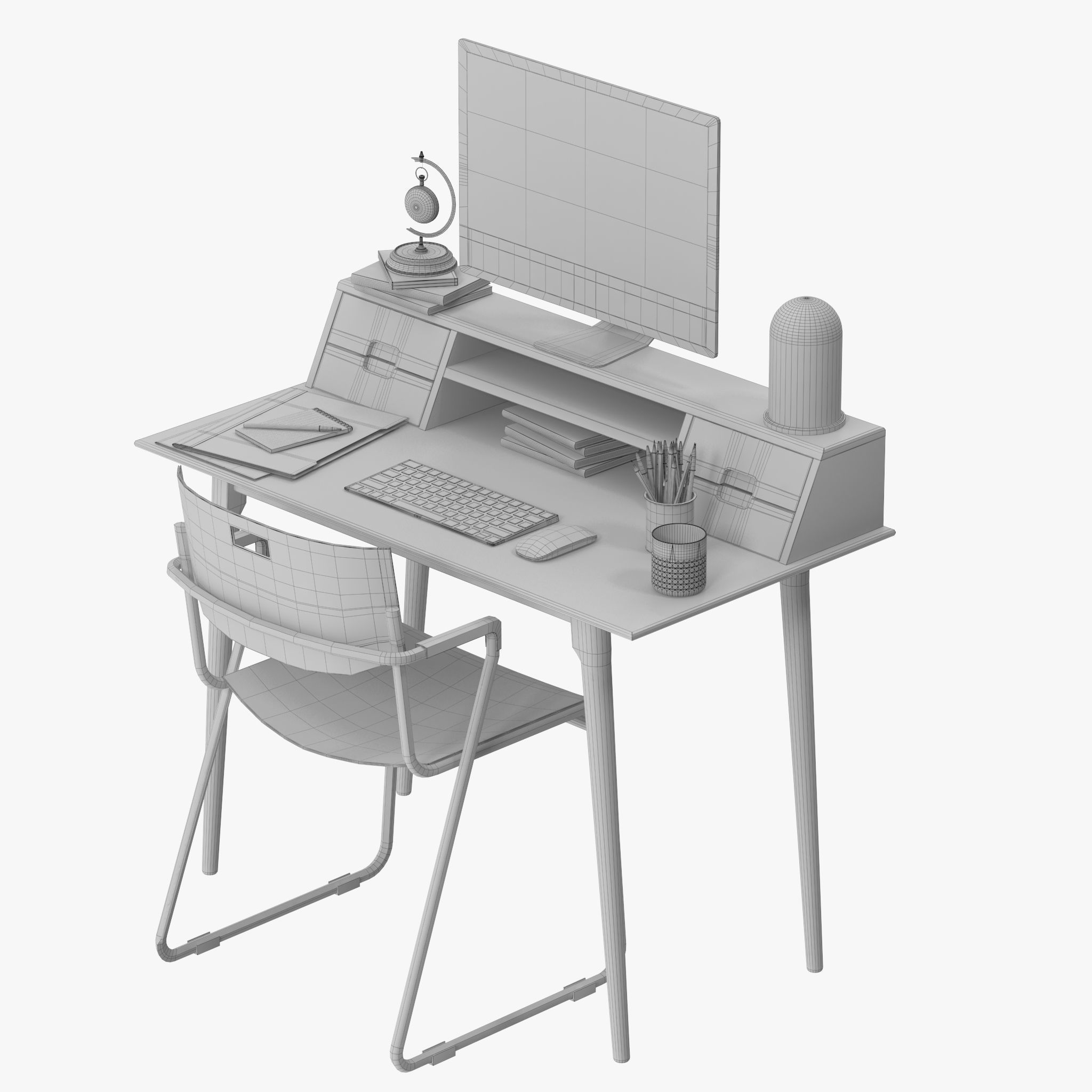 Scandinavian Style Desk 3D model_13