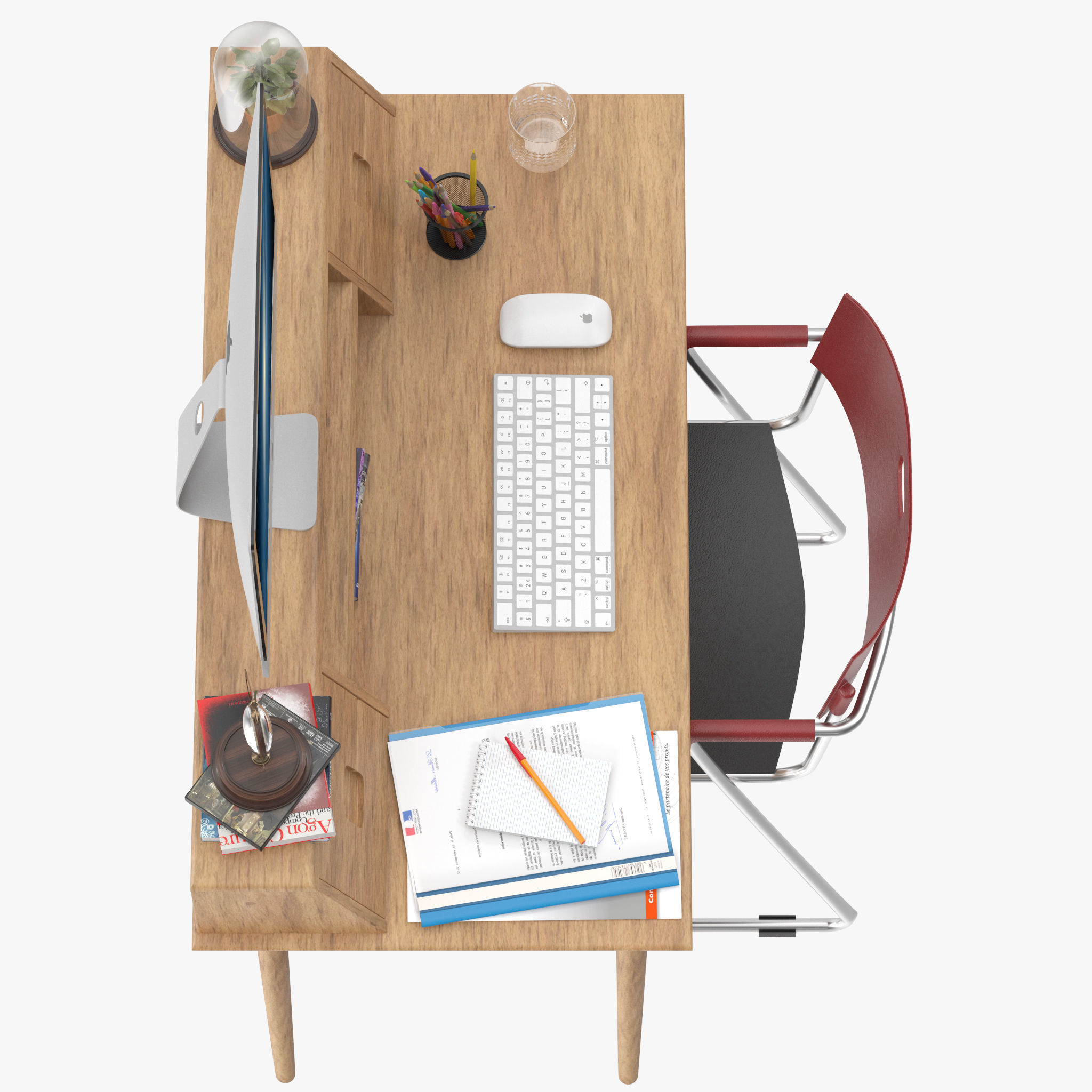 Scandinavian Style Desk 3D model_8