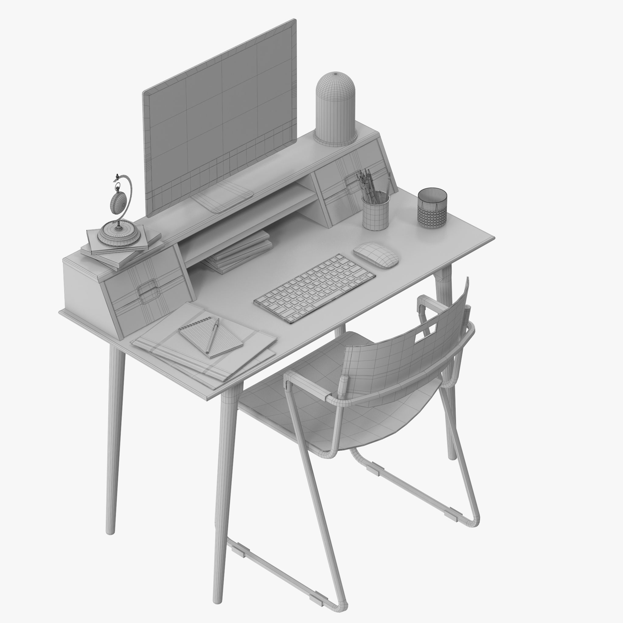 Scandinavian Style Desk 3D model_12