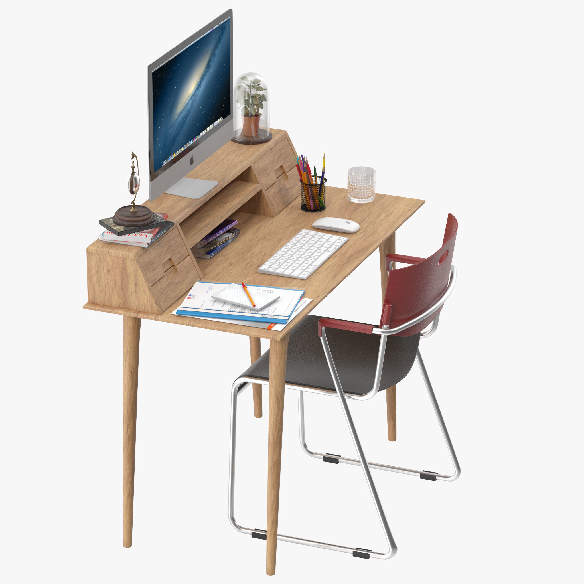 Scandinavian Style Desk 3D model_1