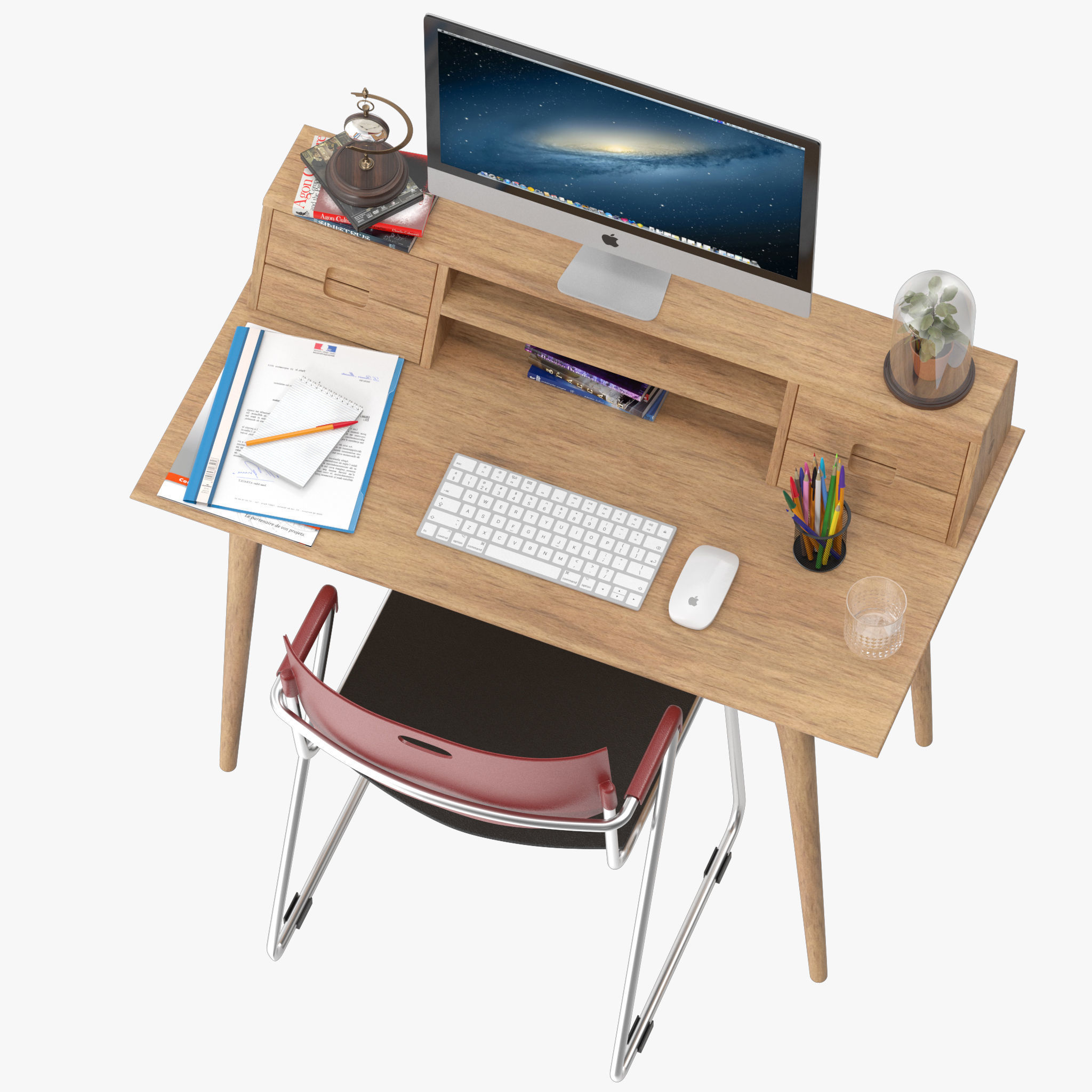Scandinavian Style Desk 3D model_7