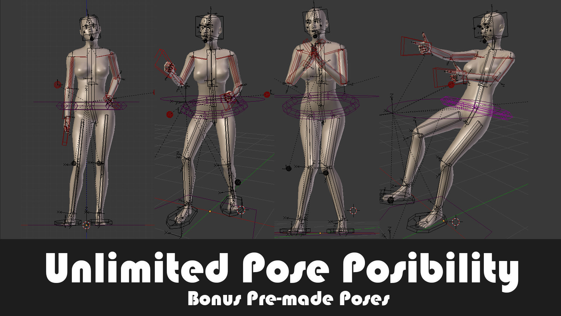 Fully Rigged Female Base Mesh with Face Rig for Blender Low-poly 3D model_3