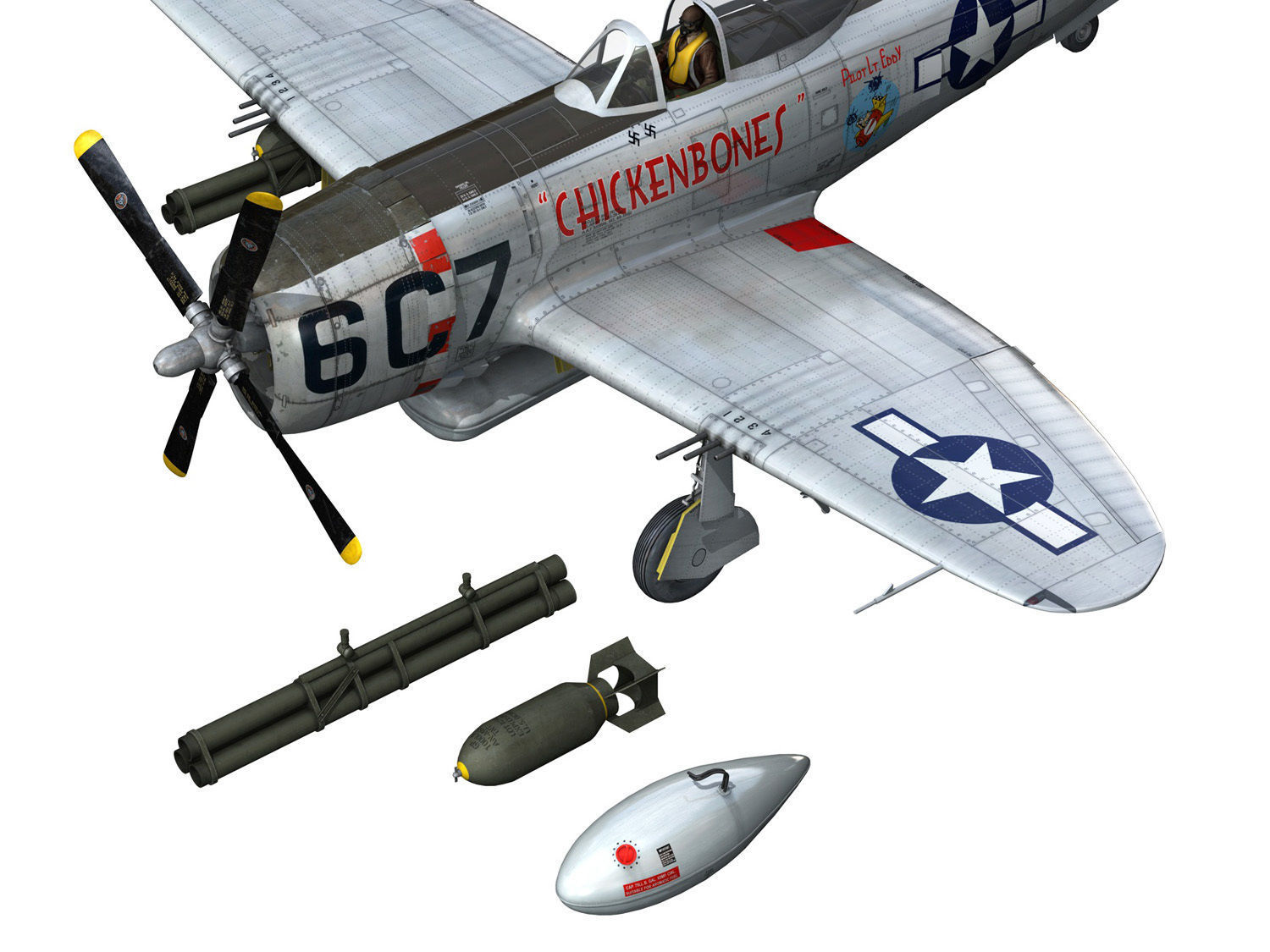 Republic P-47D Thunderbolt - Chickenbones 3D model_17