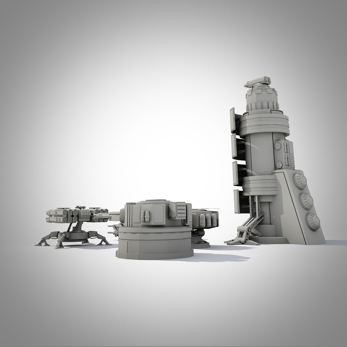 Sci-fi turrets collection  3D model_3