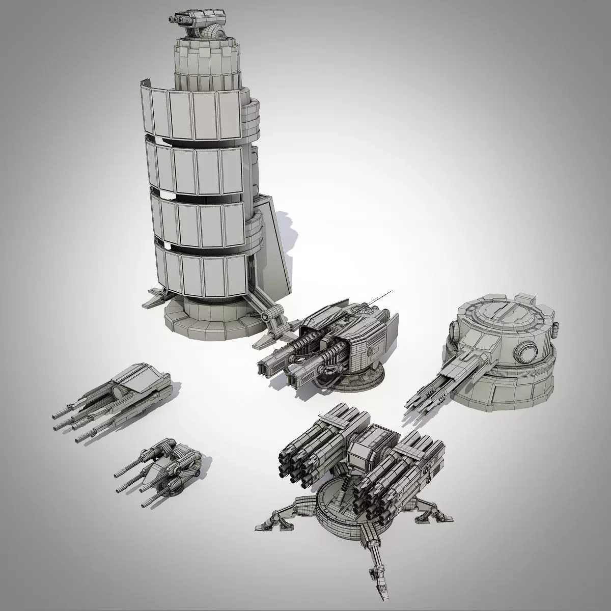 Sci-fi turrets collection  3D model_0
